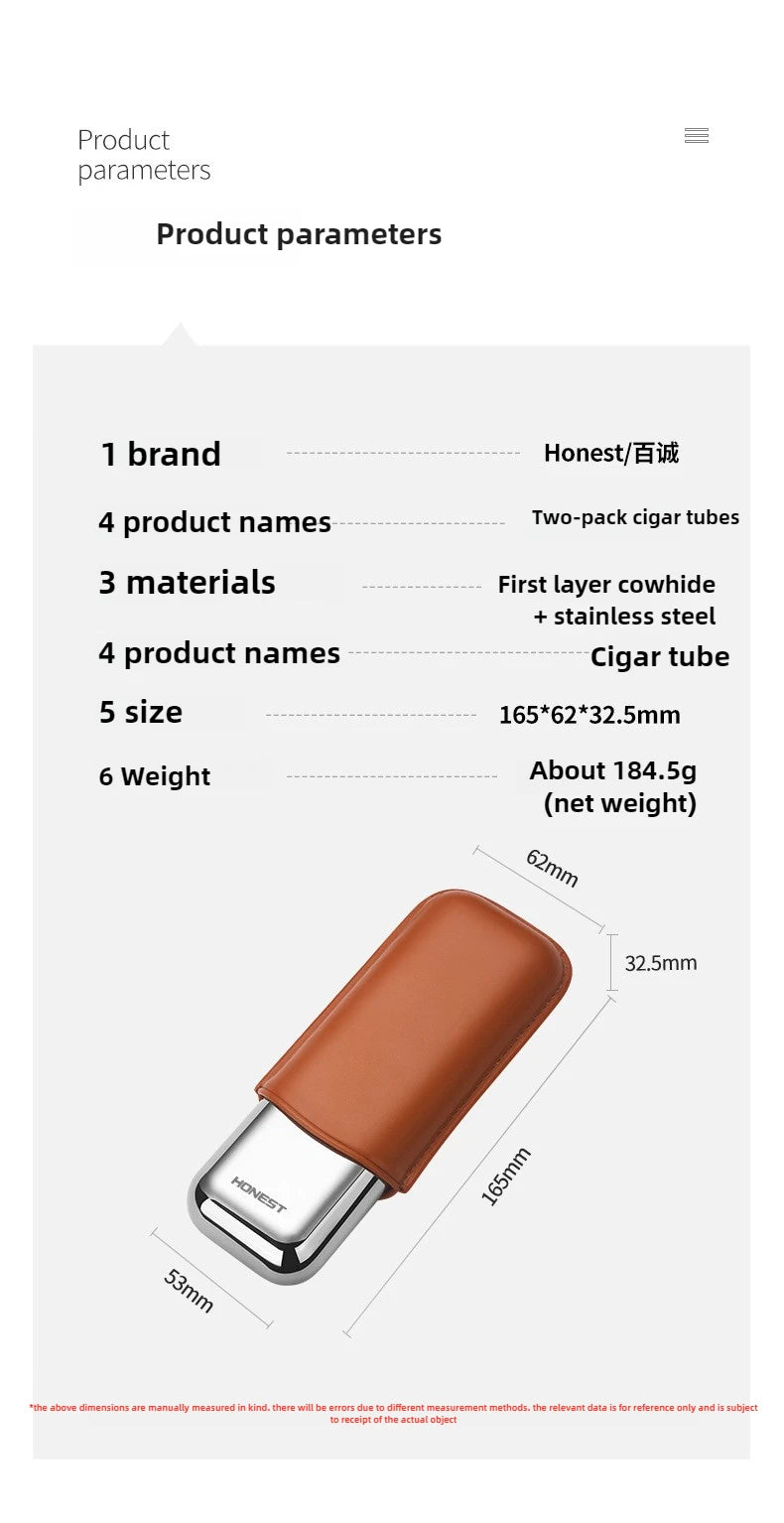 HONEST 2024 Leather Cigar Case & Tube Set | Travel Holder for 2 Cigars