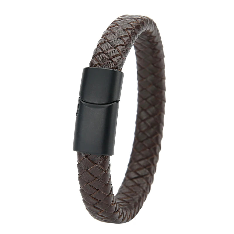 Mibrow Braided Black Leather Men’s Bracelet