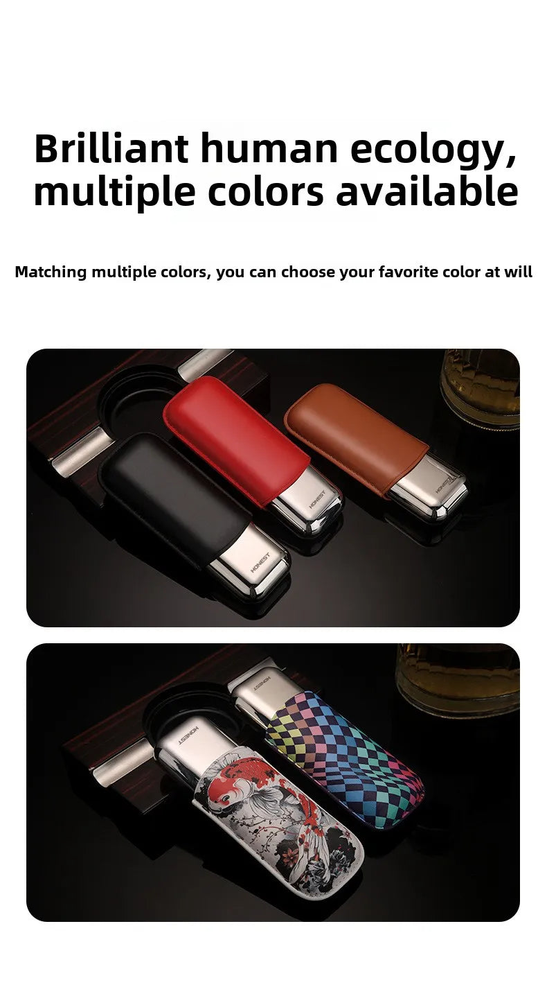 HONEST 2024 Leather Cigar Case & Tube Set | Travel Holder for 2 Cigars