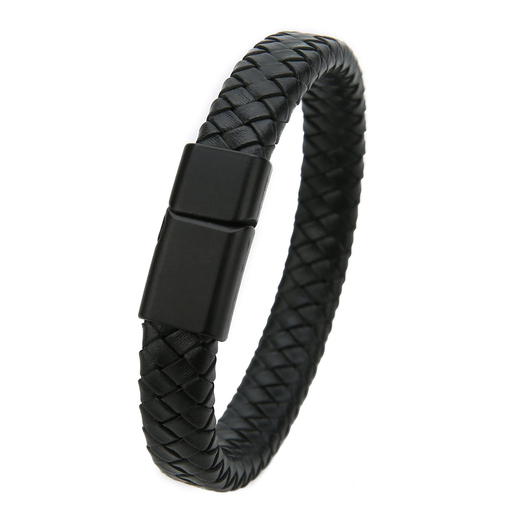 Mibrow Braided Black Leather Men’s Bracelet