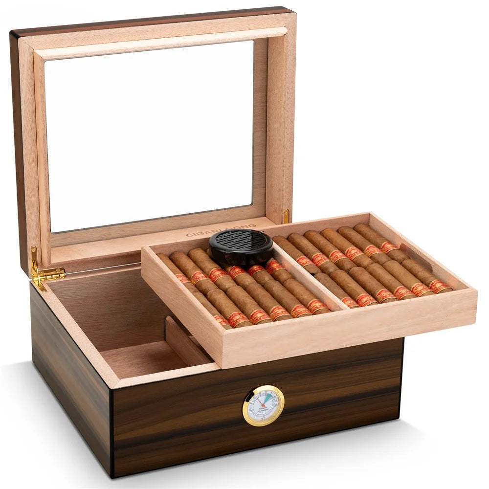 Spanish Cedar Cigar Humidor with Hygrometer – Large Storage Box