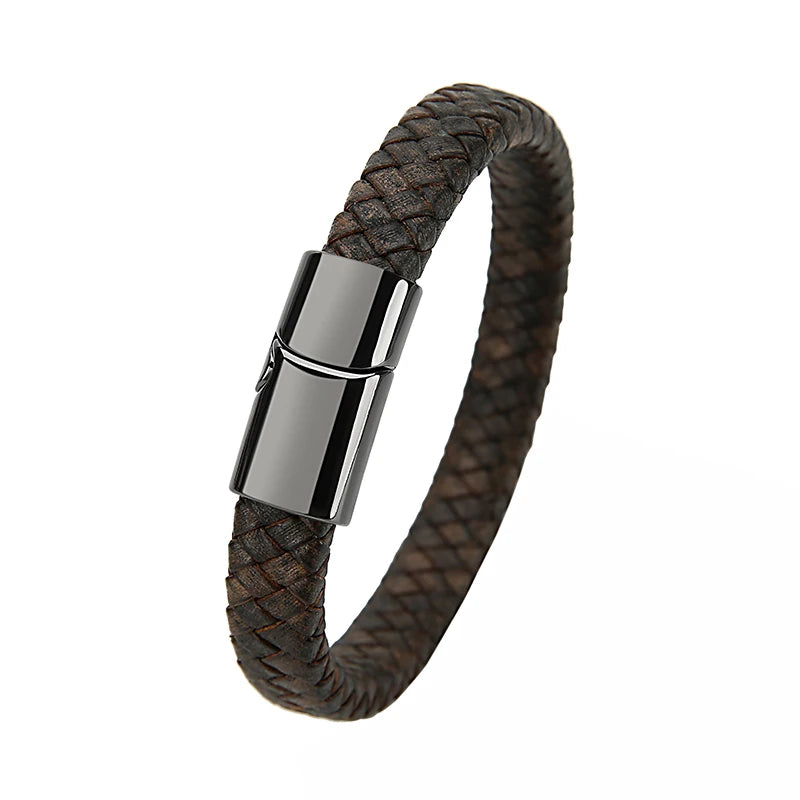Mibrow Braided Black Leather Men’s Bracelet