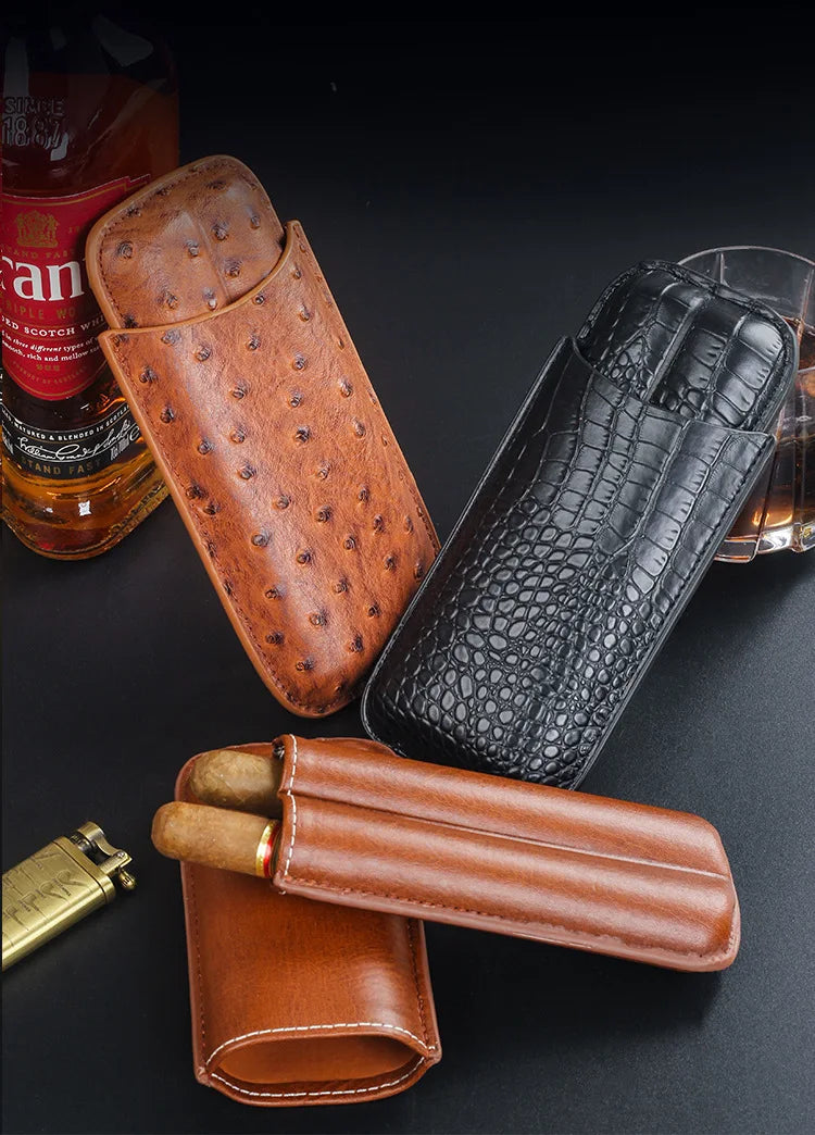 Luxury PU Leather Cigar Case – 2 Cigar Travel Humidor