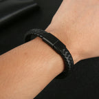 Mibrow Braided Black Leather Men’s Bracelet