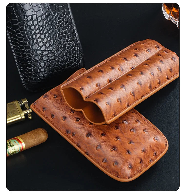 Luxury PU Leather Cigar Case – 2 Cigar Travel Humidor
