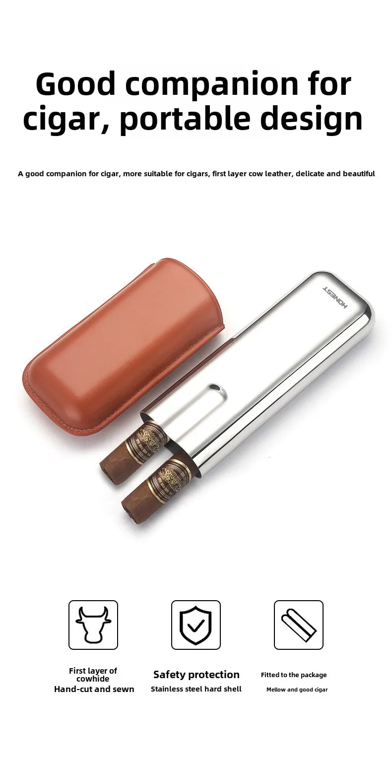 HONEST 2024 Leather Cigar Case & Tube Set | Travel Holder for 2 Cigars