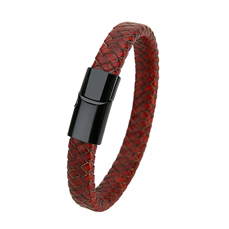 Mibrow Braided Black Leather Men’s Bracelet
