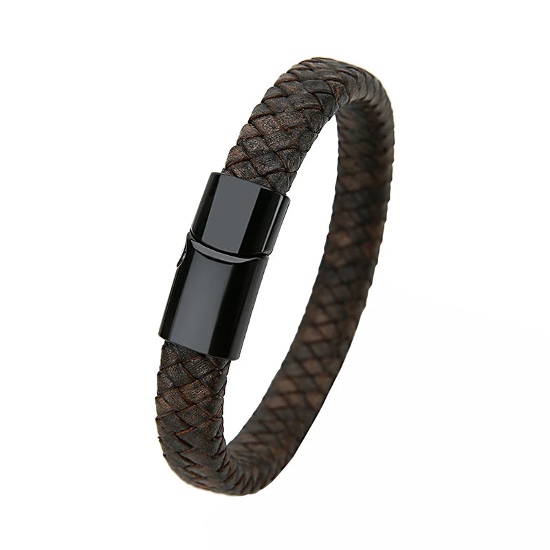 Mibrow Braided Black Leather Men’s Bracelet