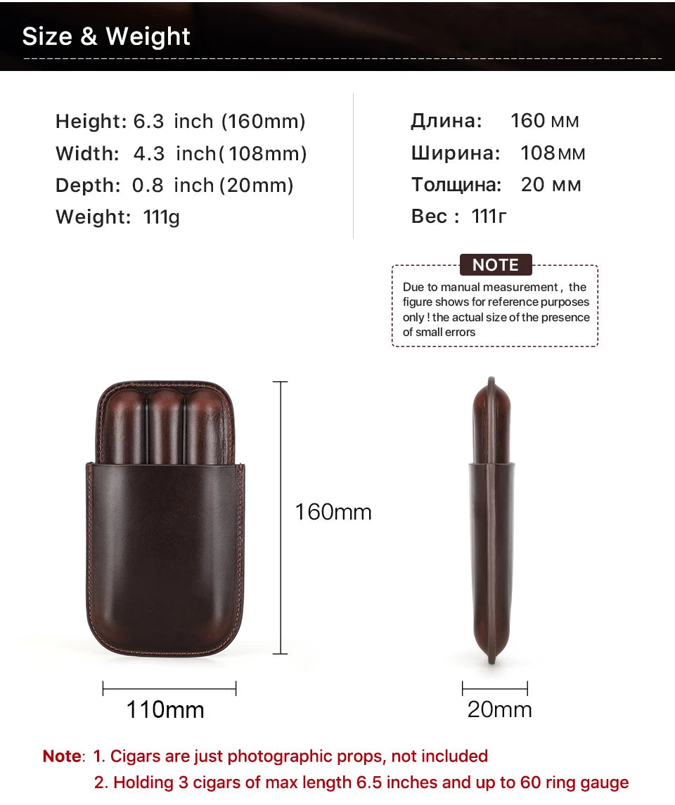 Genuine Leather Cigar Case – Portable Travel Humidor