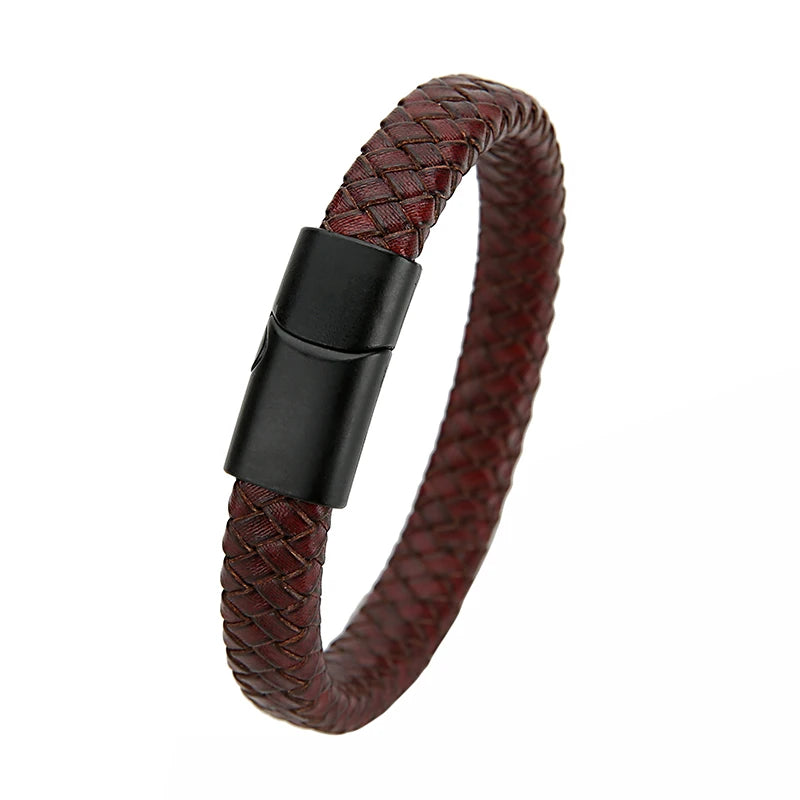 Mibrow Braided Black Leather Men’s Bracelet