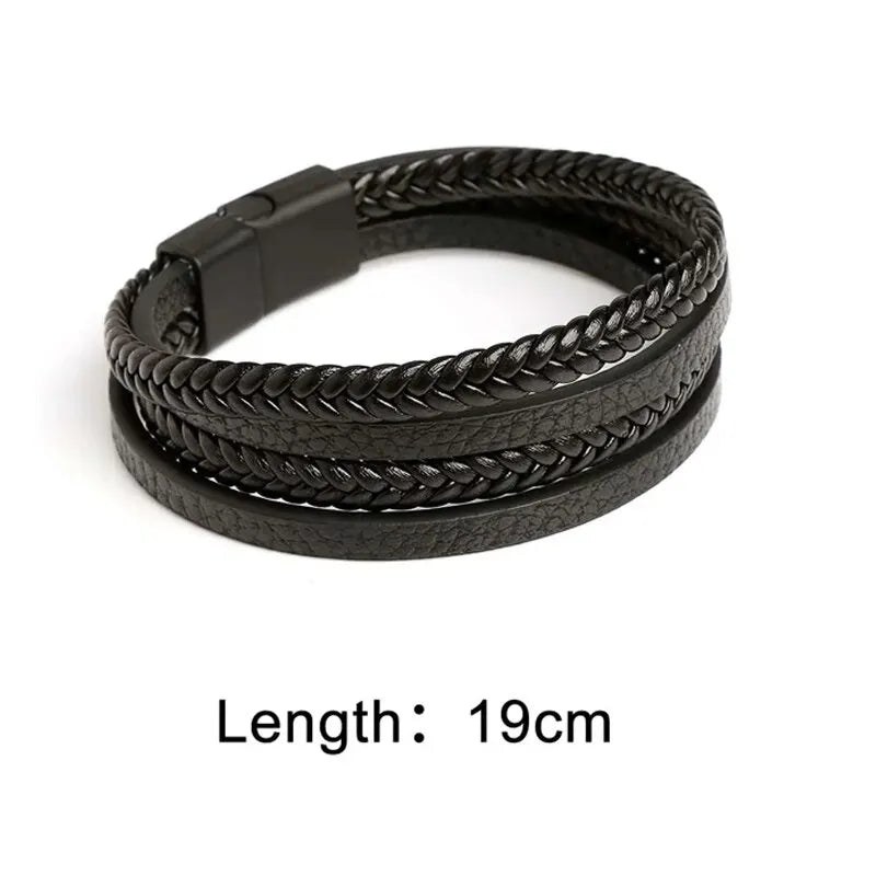 Men’s Leather & Stainless Steel Braided Bracelet