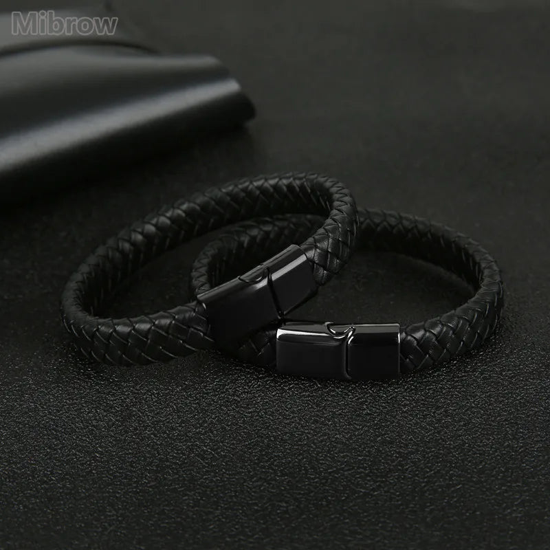 Mibrow Braided Black Leather Men’s Bracelet