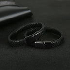 Mibrow Braided Black Leather Men’s Bracelet