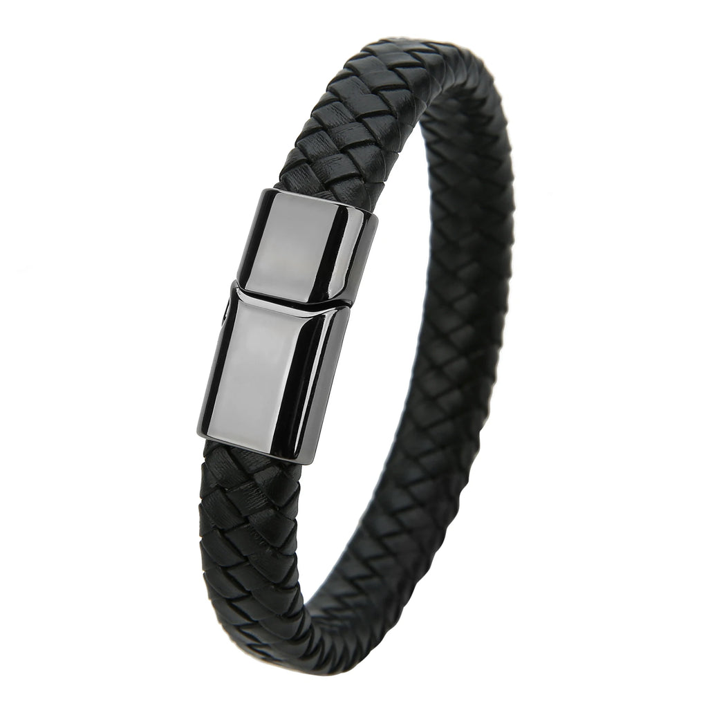Mibrow Braided Black Leather Men’s Bracelet