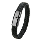 Mibrow Braided Black Leather Men’s Bracelet