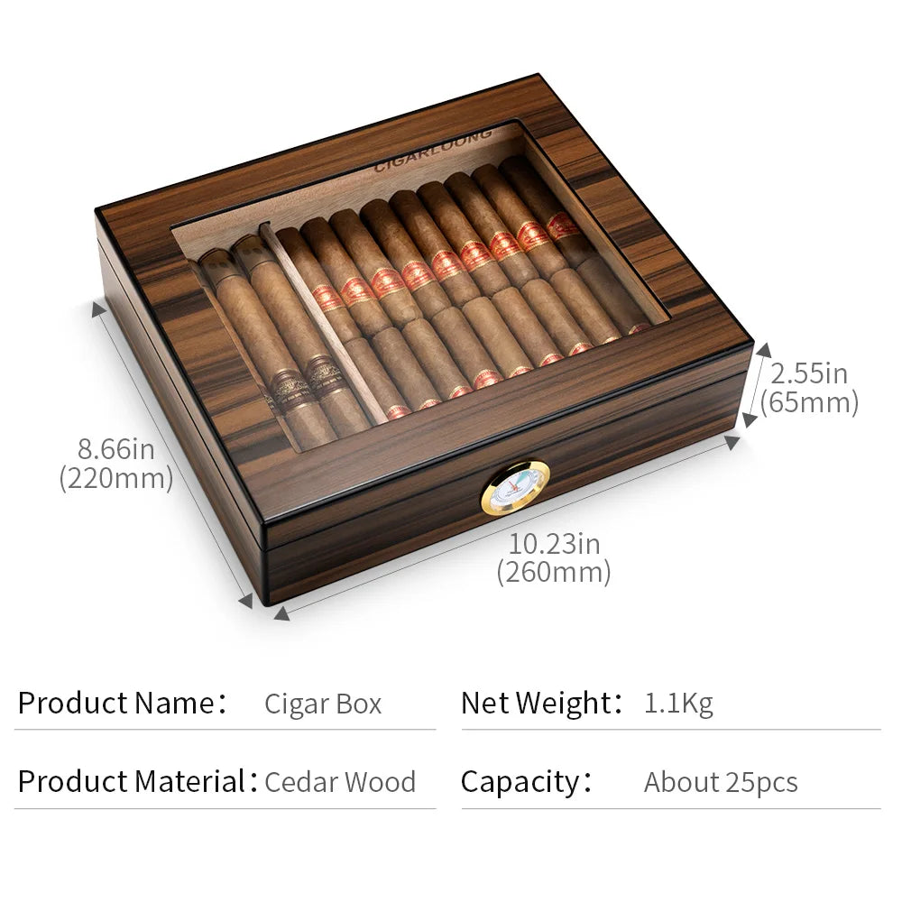 Spanish Cedar Cigar Humidor with Hygrometer – Large Storage Box