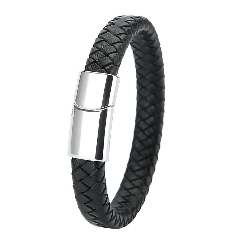 Mibrow Braided Black Leather Men’s Bracelet