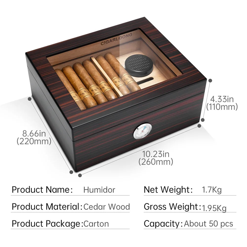 Spanish Cedar Cigar Humidor with Hygrometer – Large Storage Box