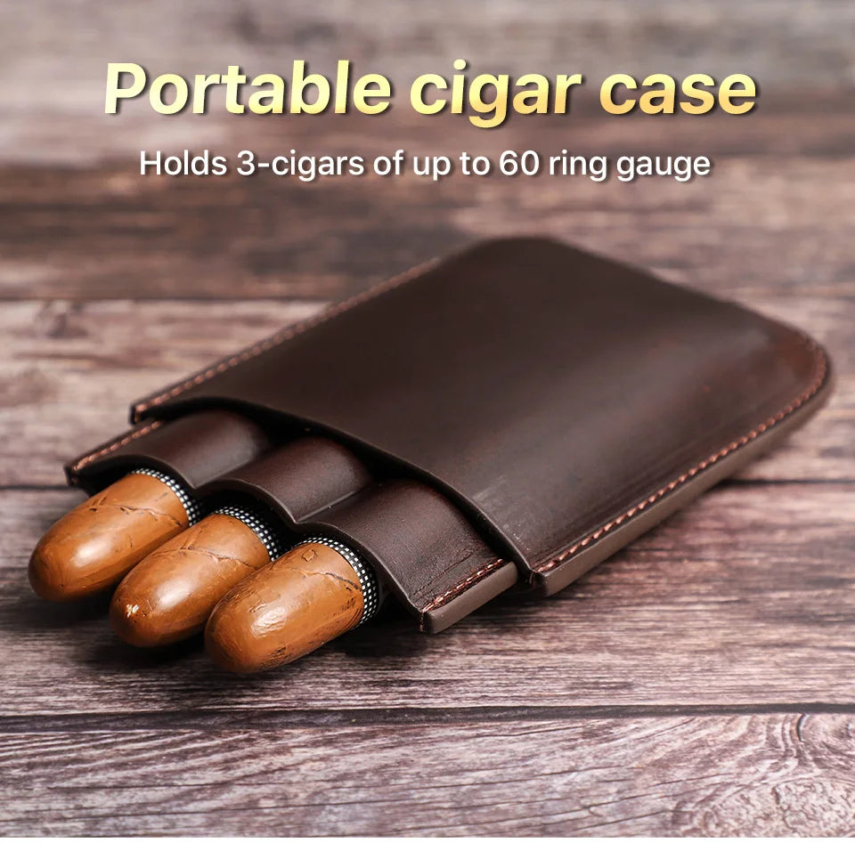 Genuine Leather Cigar Case – Portable Travel Humidor