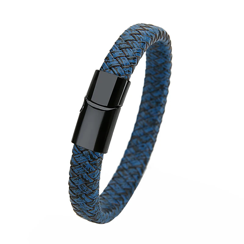 Mibrow Braided Black Leather Men’s Bracelet