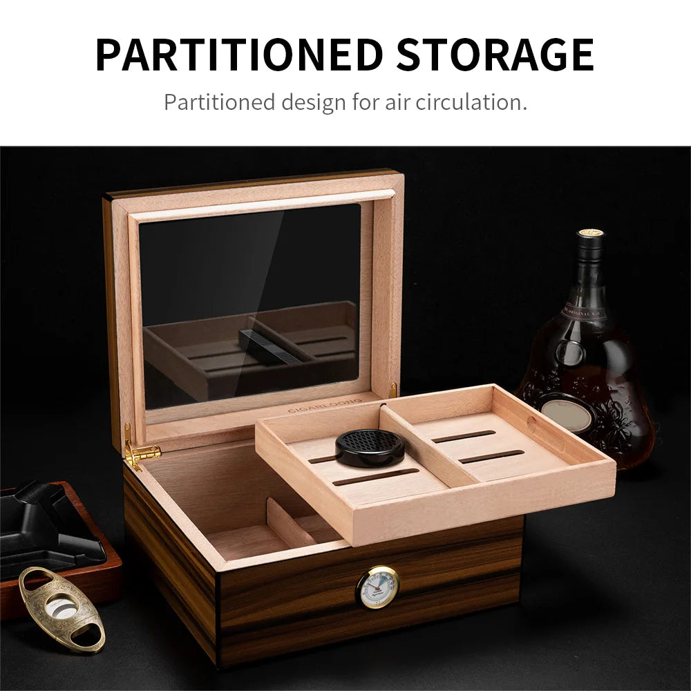 Spanish Cedar Cigar Humidor with Hygrometer – Large Storage Box