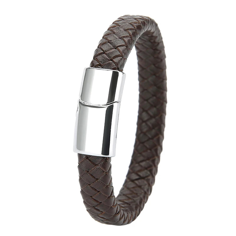 Mibrow Braided Black Leather Men’s Bracelet