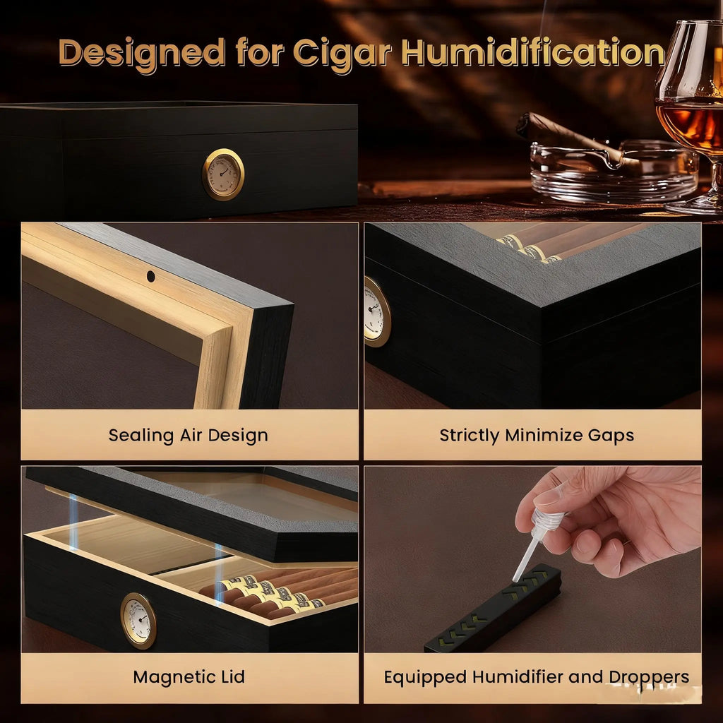 30 Cigar Solid Wood Humidor with Hygrometer