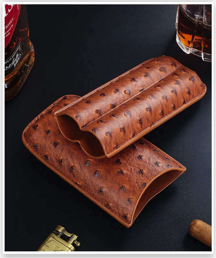 Luxury PU Leather Cigar Case – 2 Cigar Travel Humidor
