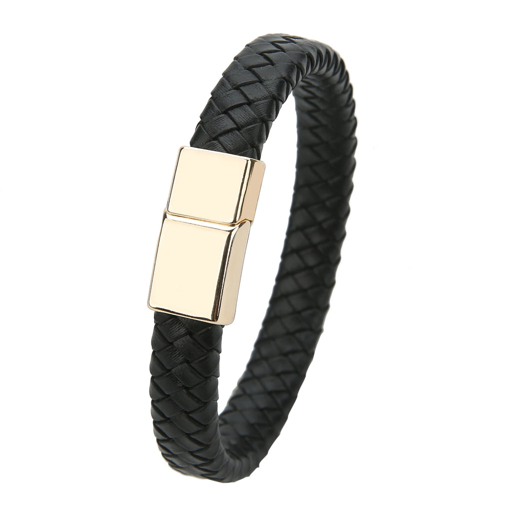 Mibrow Braided Black Leather Men’s Bracelet