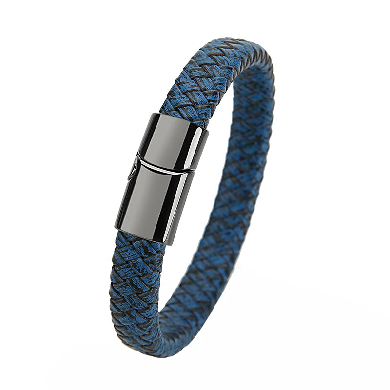 Mibrow Braided Black Leather Men’s Bracelet