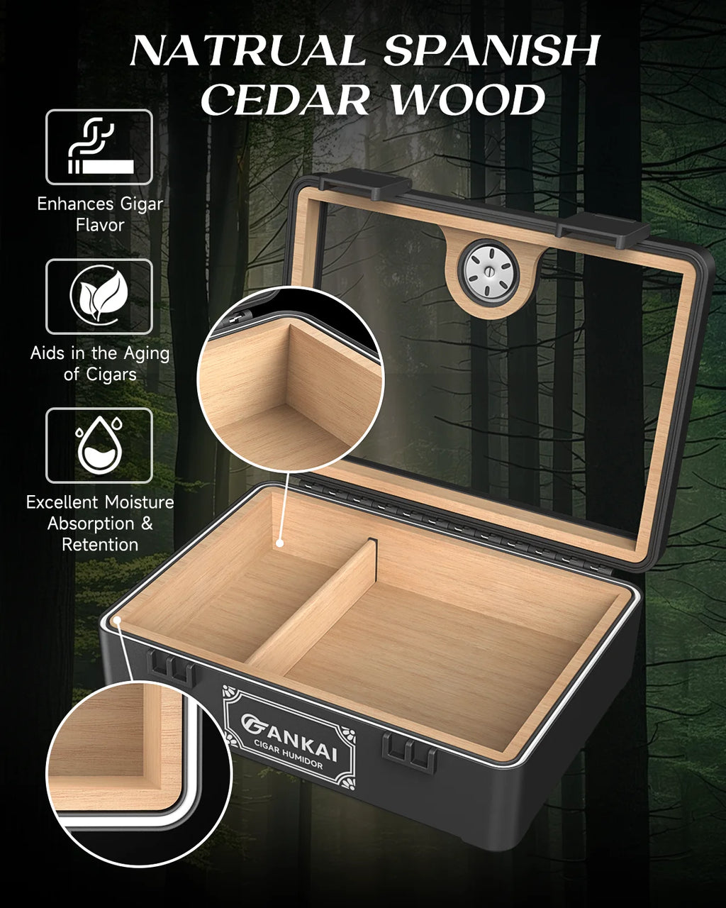 Cedar Wood Cigar Humidor with Glass Top