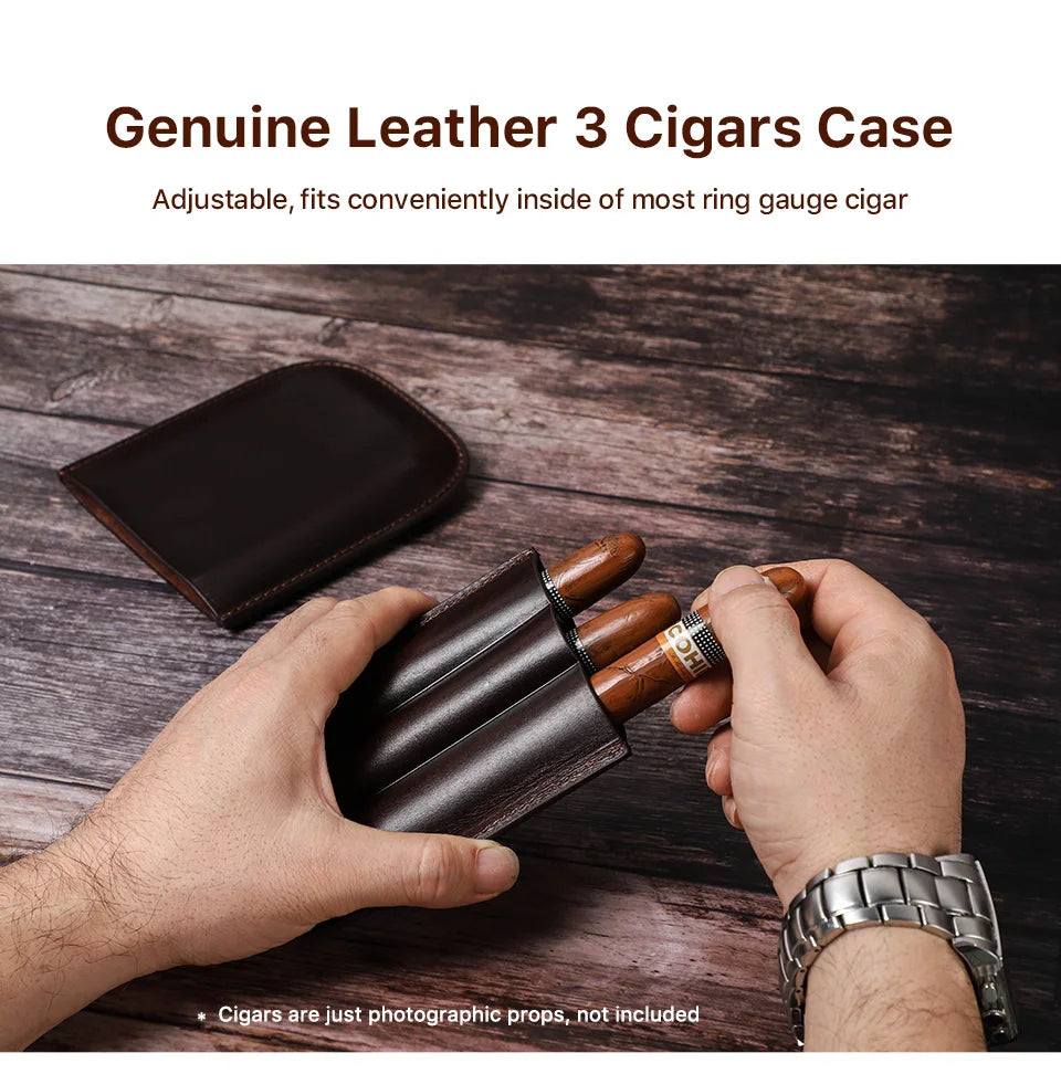 Genuine Leather Cigar Case – Portable Travel Humidor