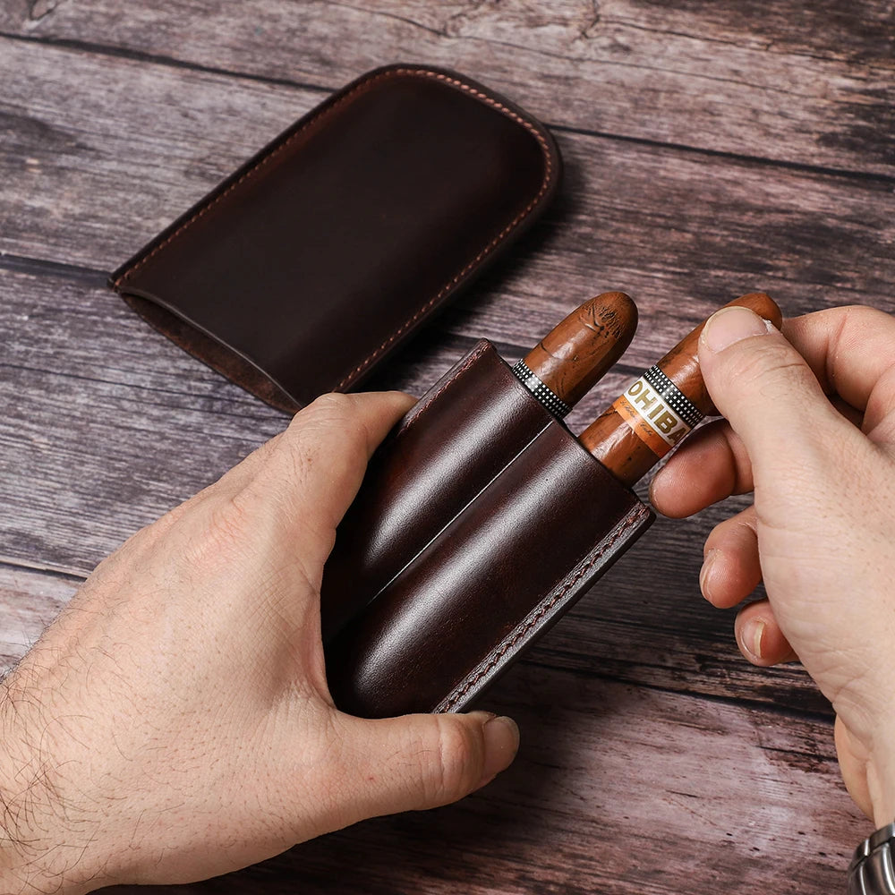 Genuine Leather Cigar Case – Portable Travel Humidor