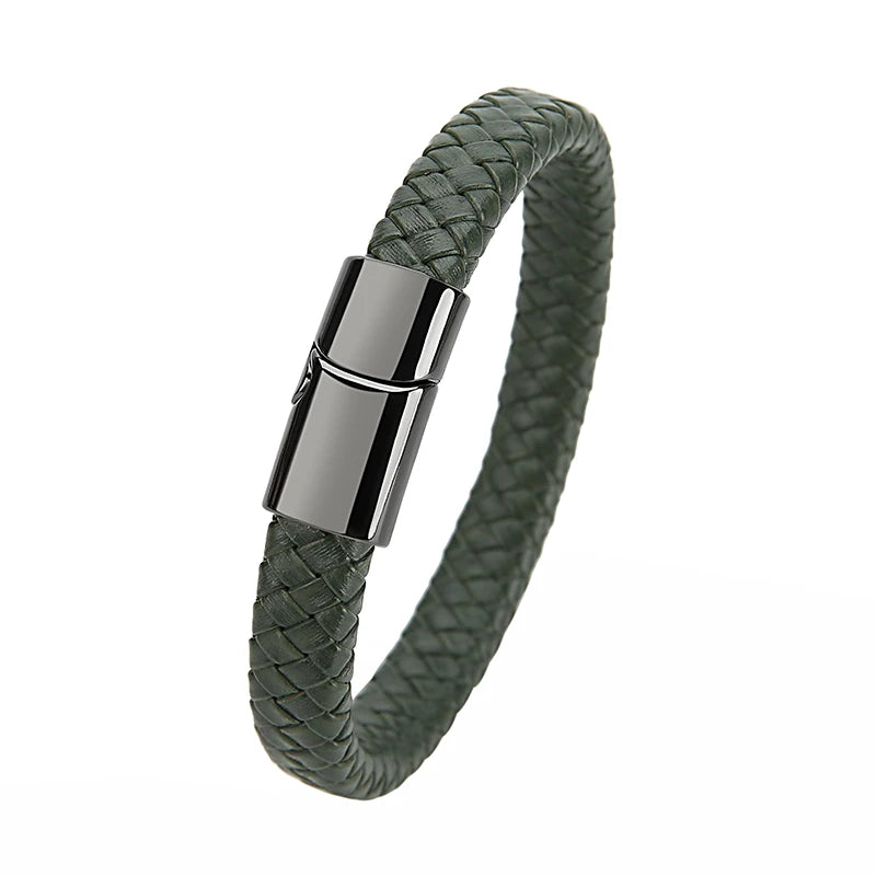 Mibrow Braided Black Leather Men’s Bracelet