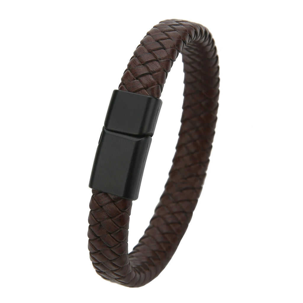 Mibrow Braided Black Leather Men’s Bracelet