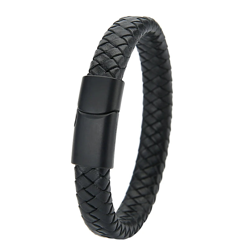 Mibrow Braided Black Leather Men’s Bracelet