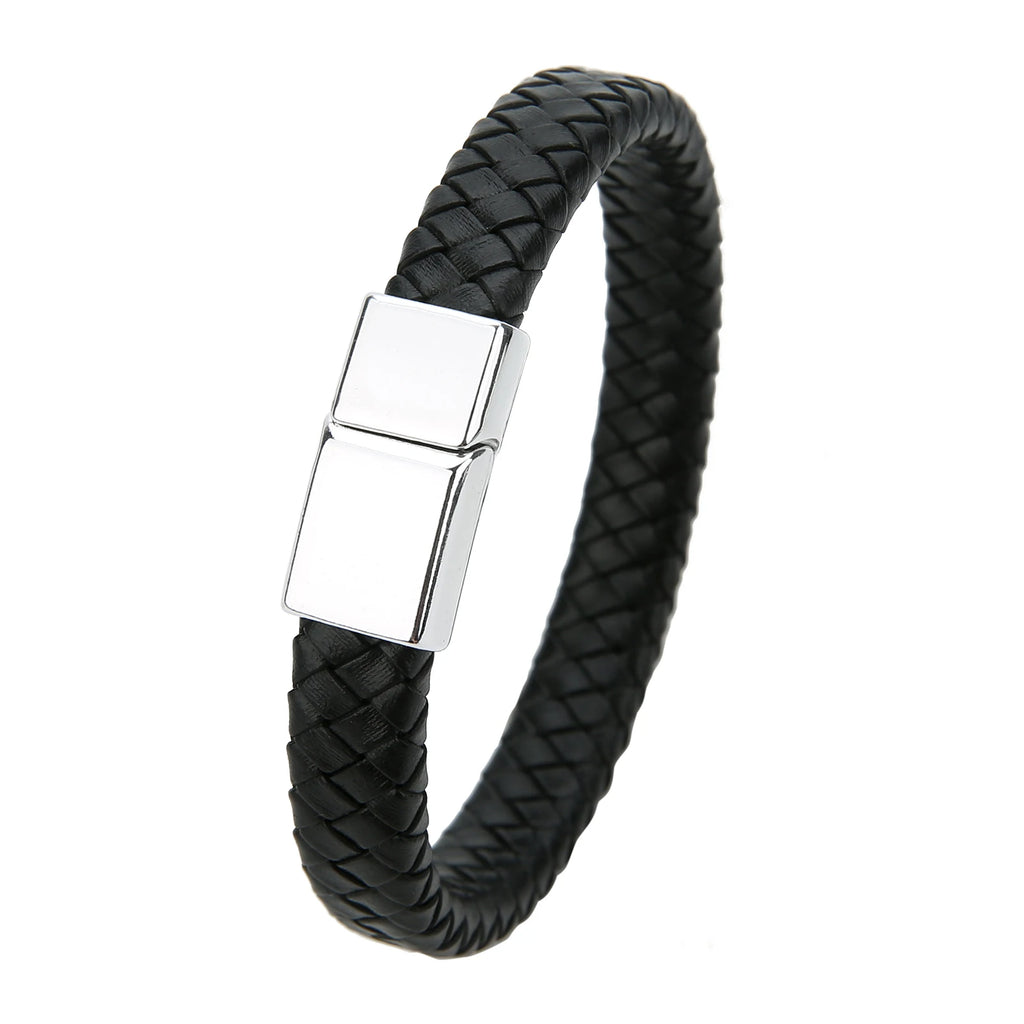 Mibrow Braided Black Leather Men’s Bracelet