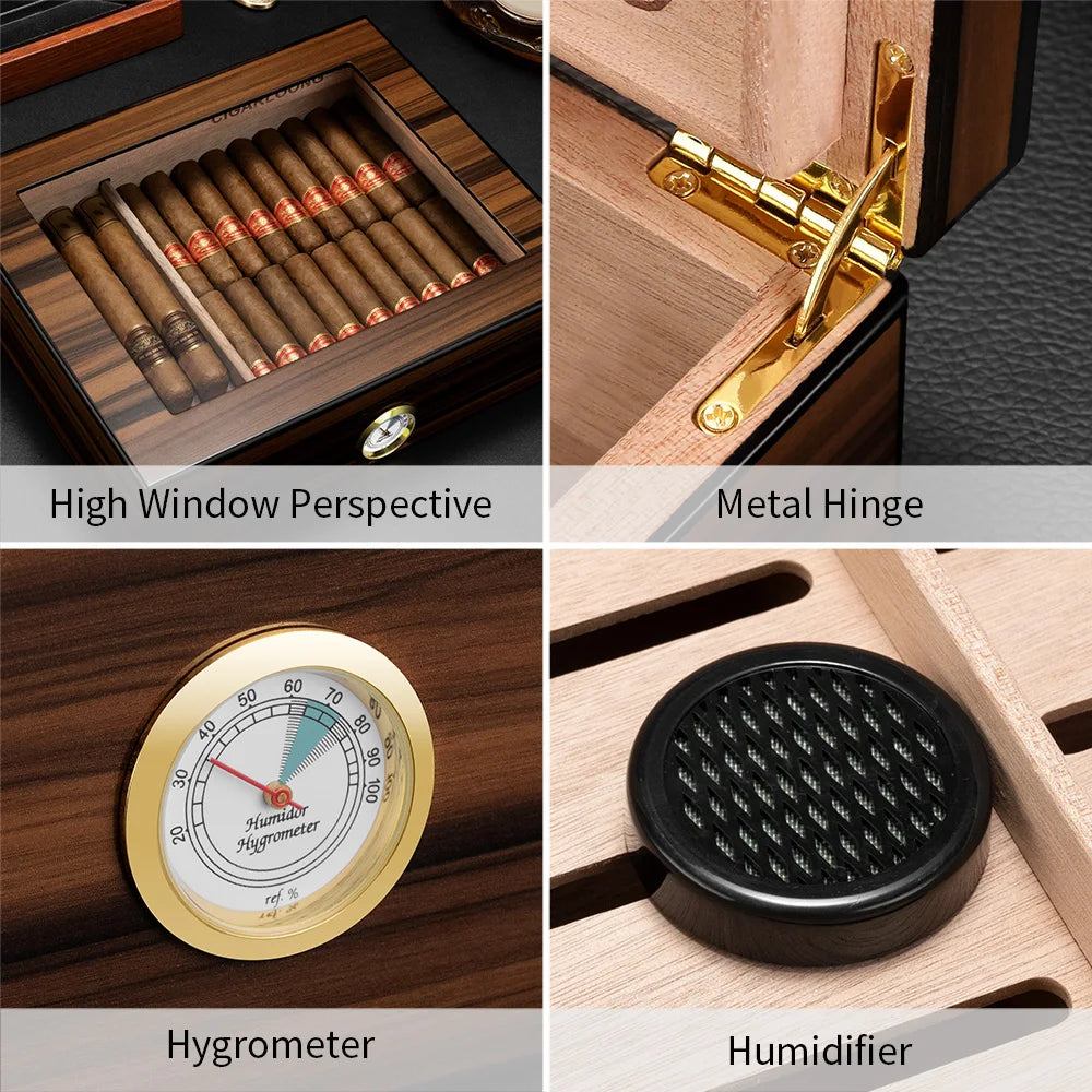 Spanish Cedar Cigar Humidor with Hygrometer – Large Storage Box