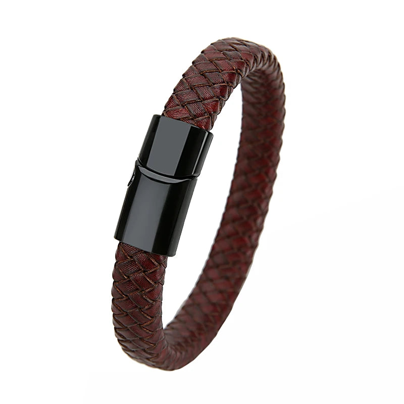Mibrow Braided Black Leather Men’s Bracelet