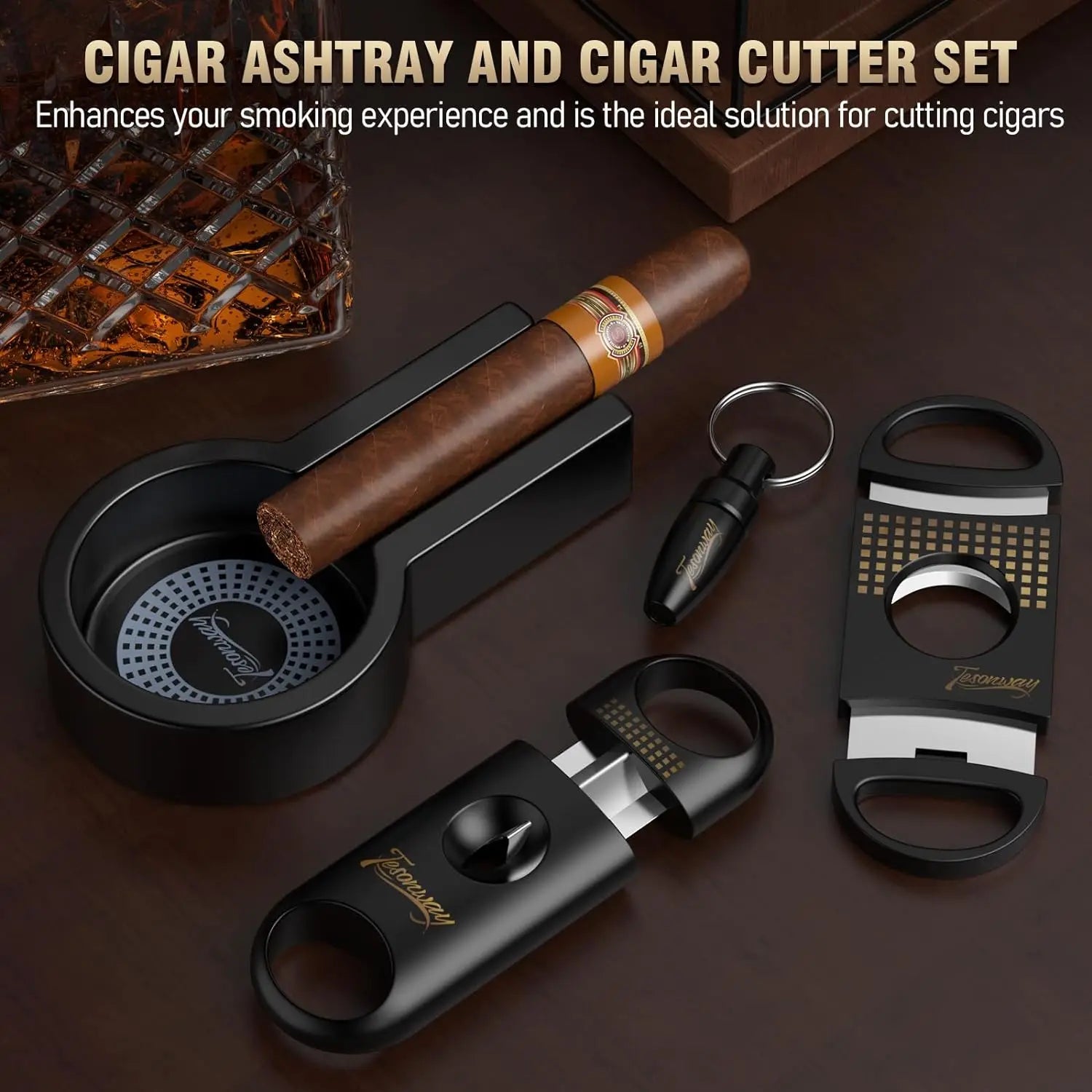 Portable Cigar Ashtray with V-Cut & Punch