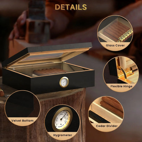 30 Cigar Solid Wood Humidor with Hygrometer