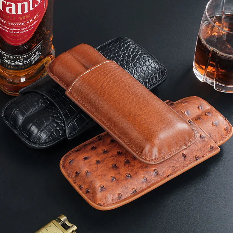 Luxury PU Leather Cigar Case – 2 Cigar Travel Humidor