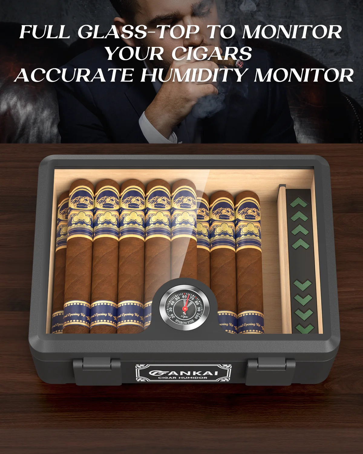 Cedar Wood Cigar Humidor with Glass Top