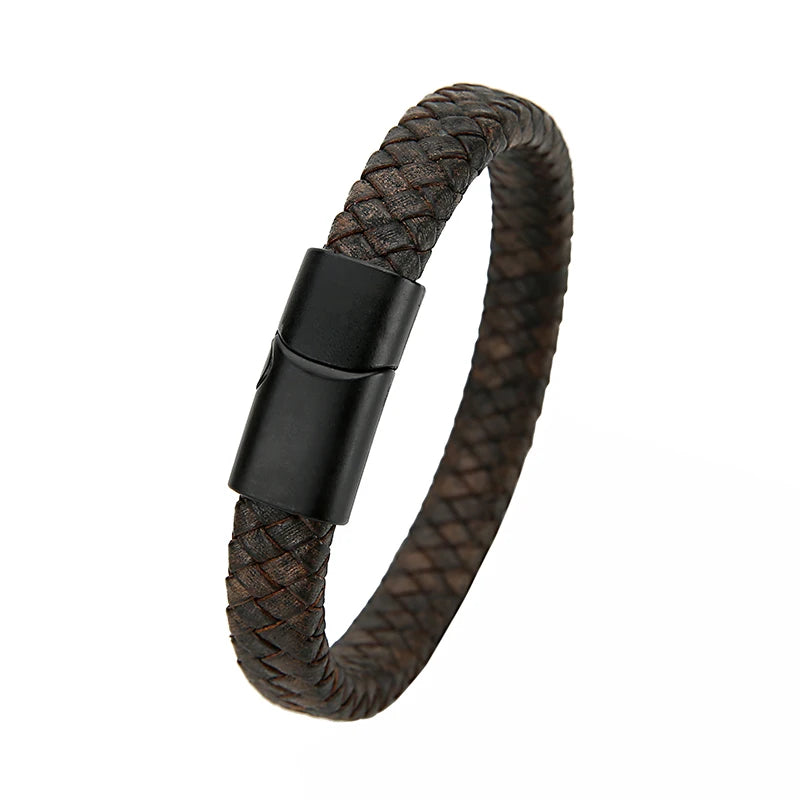 Mibrow Braided Black Leather Men’s Bracelet