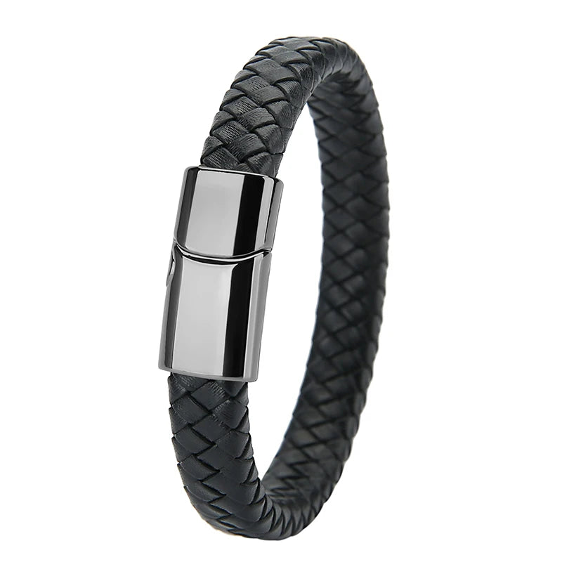 Mibrow Braided Black Leather Men’s Bracelet
