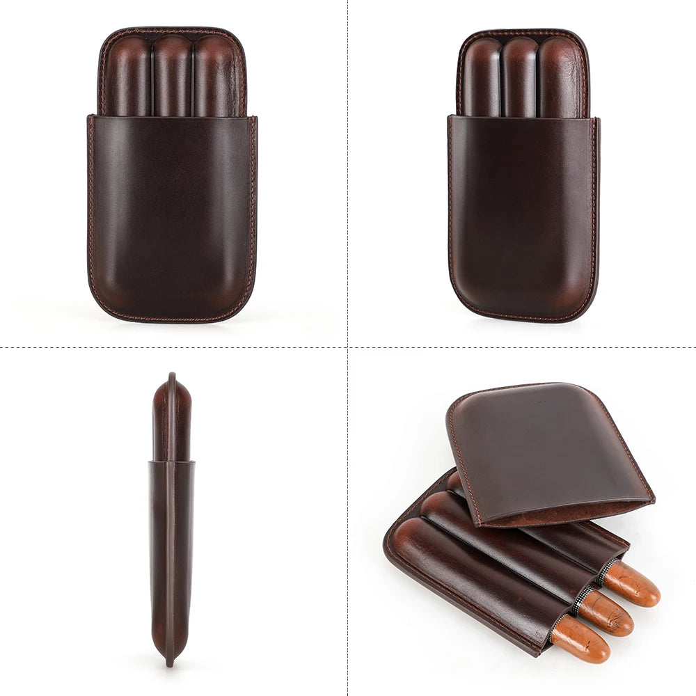 Genuine Leather Cigar Case – Portable Travel Humidor