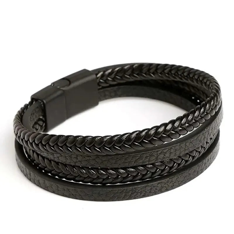 Men’s Leather & Stainless Steel Braided Bracelet
