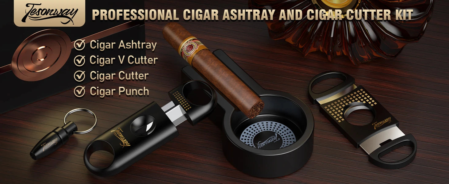 Portable Cigar Ashtray with V-Cut & Punch