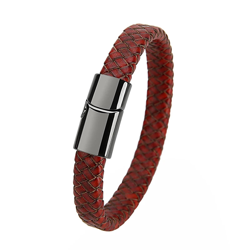 Mibrow Braided Black Leather Men’s Bracelet