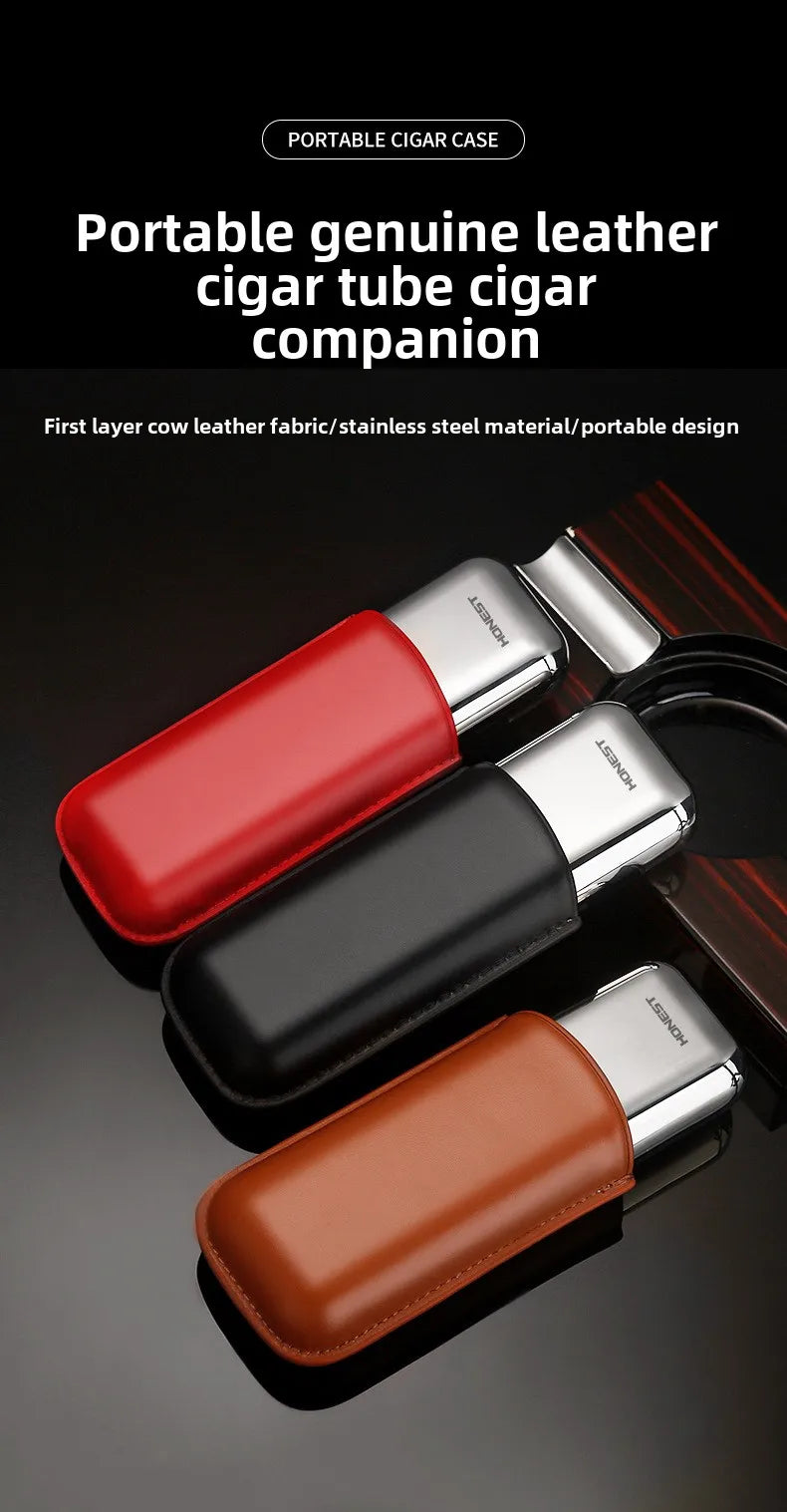 HONEST 2024 Leather Cigar Case & Tube Set | Travel Holder for 2 Cigars